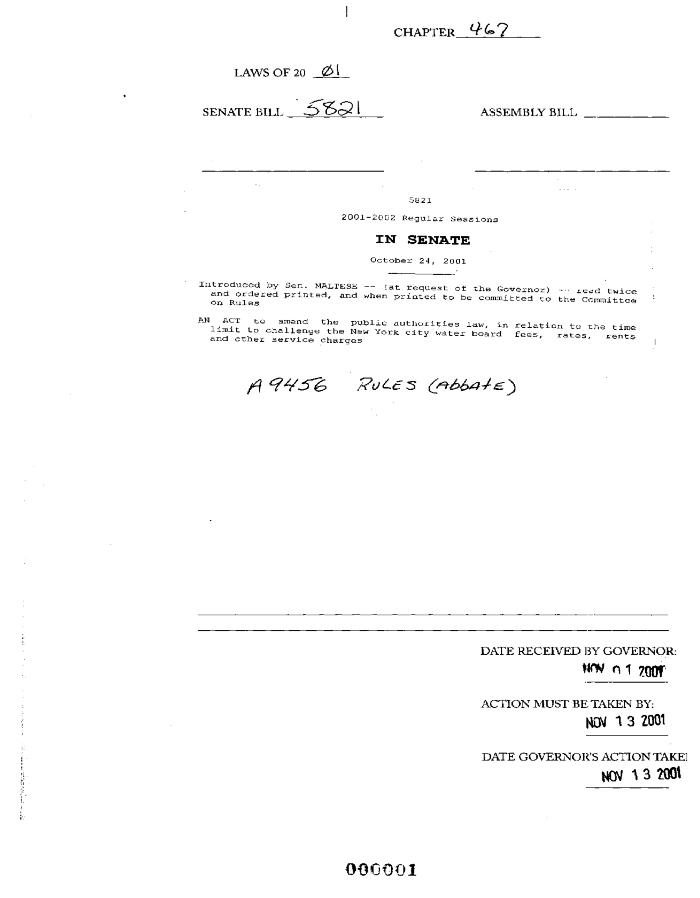 NYS Bill and Veto Jackets: 2001, Chapter 467