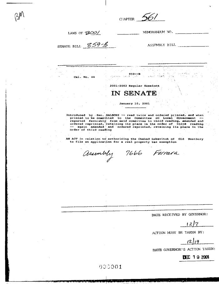 NYS Bill and Veto Jackets: 2001, Chapter 561