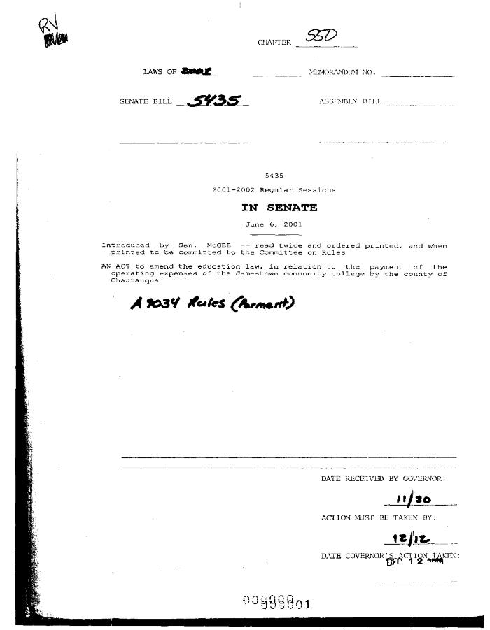 NYS Bill and Veto Jackets: 2001, Chapter 550