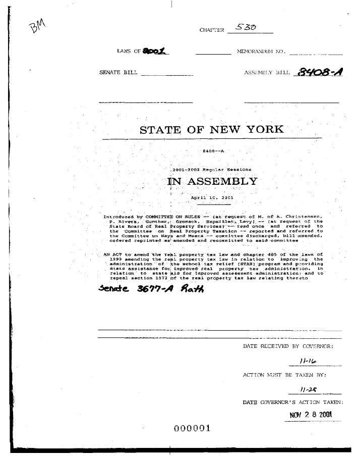 NYS Bill and Veto Jackets: 2001, Chapter 530