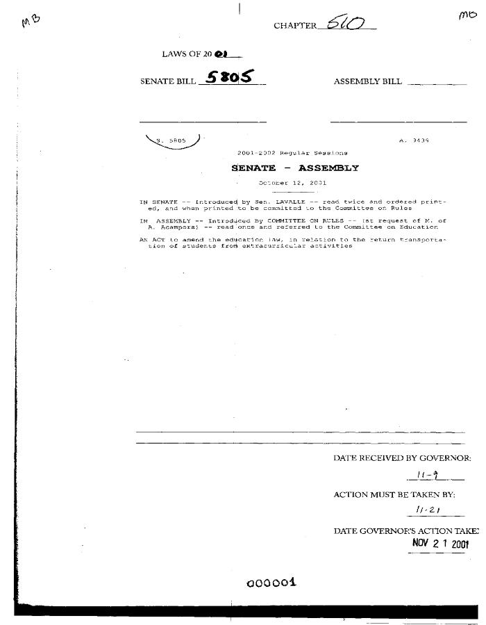 NYS Bill and Veto Jackets: 2001, Chapter 510