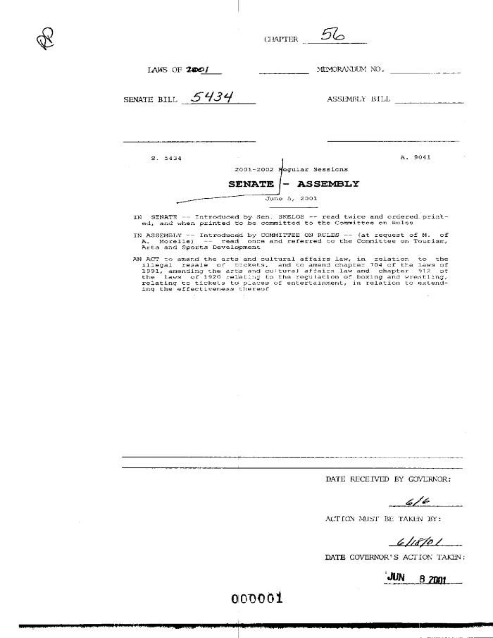 NYS Bill and Veto Jackets: 2001, Chapter 56