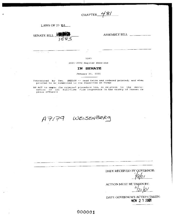 NYS Bill and Veto Jackets: 2001, Chapter 481