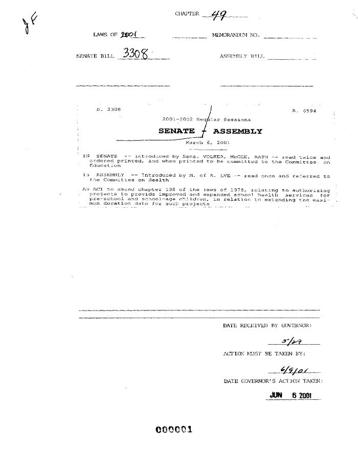 NYS Bill and Veto Jackets: 2001, Chapter 49