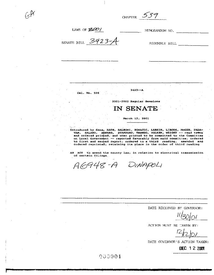 NYS Bill and Veto Jackets: 2001, Chapter 539