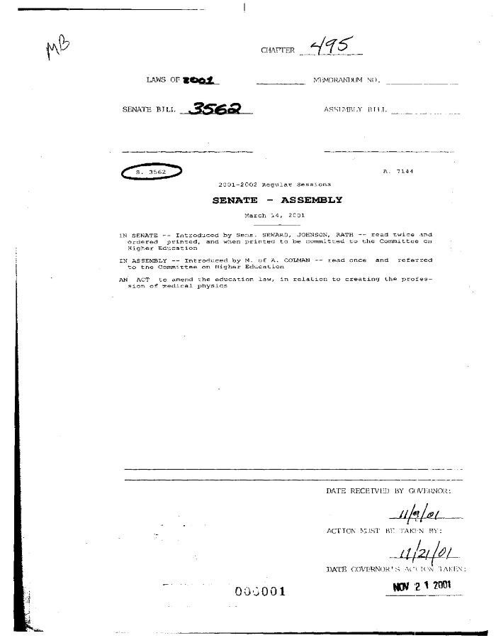 NYS Bill and Veto Jackets: 2001, Chapter 495