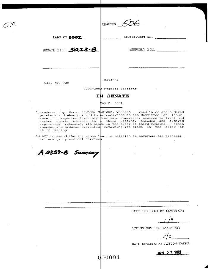 NYS Bill and Veto Jackets: 2001, Chapter 506