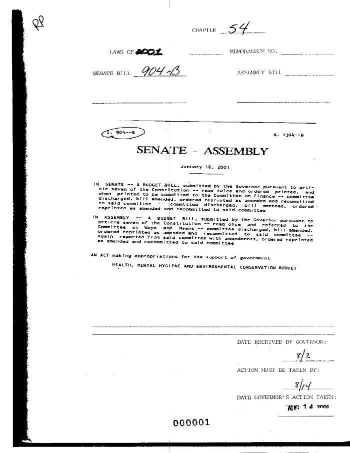 NYS Bill and Veto Jackets: 2001, Chapter 54
