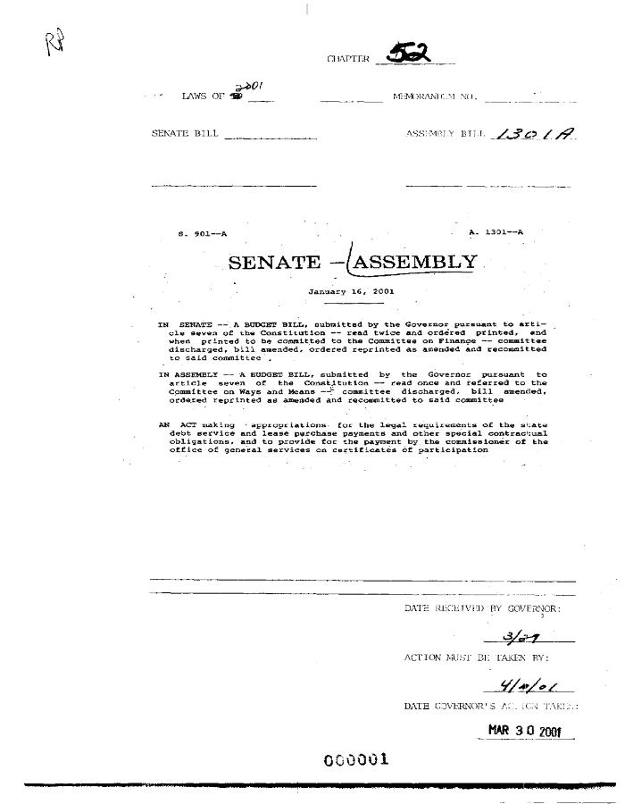 NYS Bill and Veto Jackets: 2001, Chapter 52