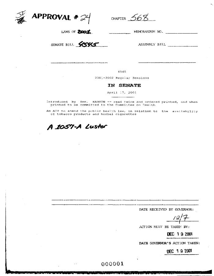 NYS Bill and Veto Jackets: 2001, Chapter 568