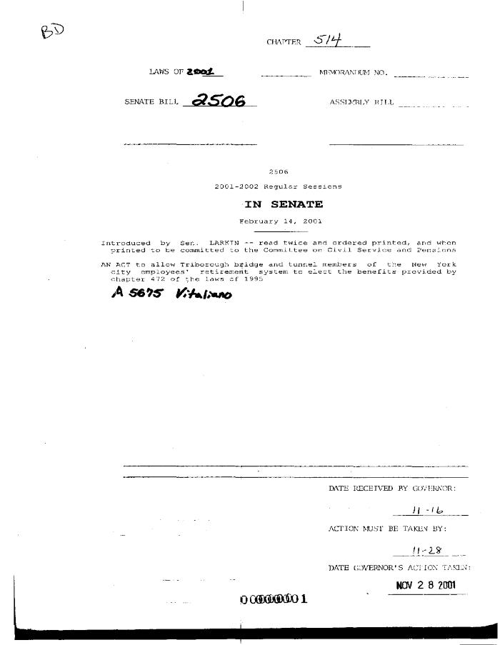 NYS Bill and Veto Jackets: 2001, Chapter 514