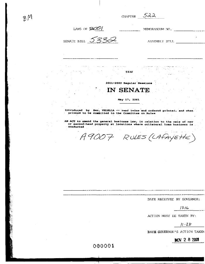 NYS Bill and Veto Jackets: 2001, Chapter 522