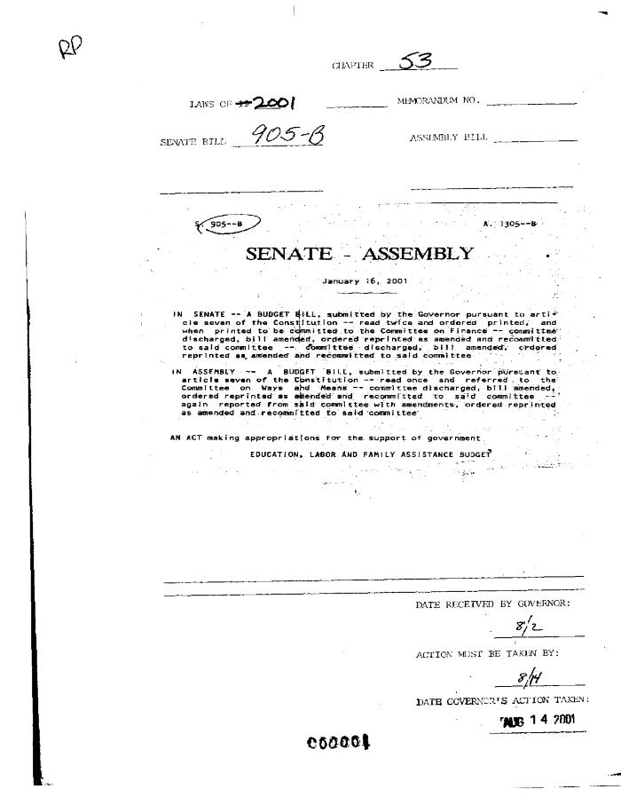 NYS Bill and Veto Jackets: 2001, Chapter 53