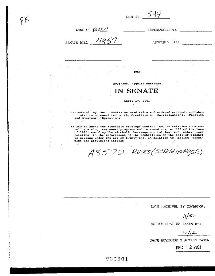 NYS Bill and Veto Jackets: 2001, Chapter 549