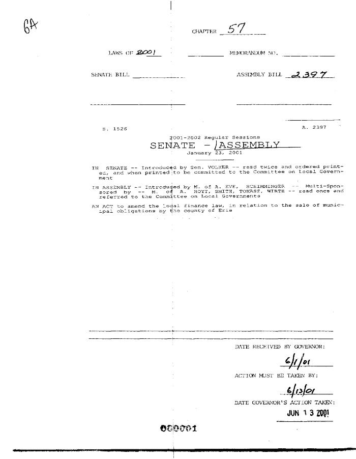 NYS Bill and Veto Jackets: 2001, Chapter 57