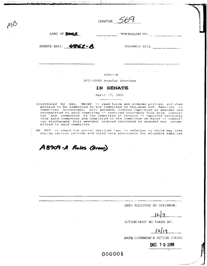 NYS Bill and Veto Jackets: 2001, Chapter 569