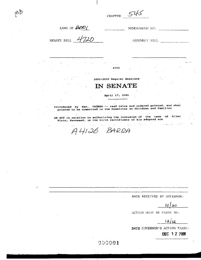 NYS Bill and Veto Jackets: 2001, Chapter 545