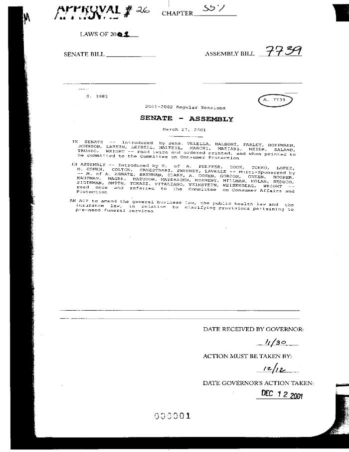 NYS Bill and Veto Jackets: 2001, Chapter 557