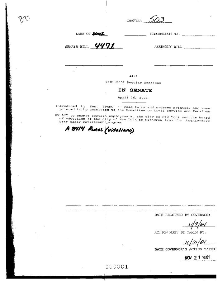 NYS Bill and Veto Jackets: 2001, Chapter 503
