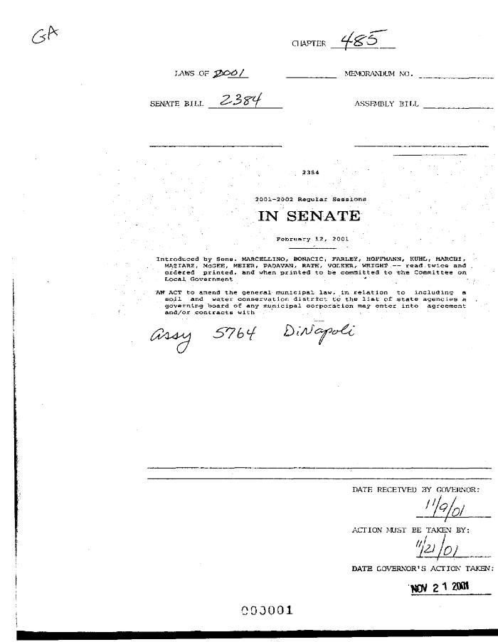 NYS Bill and Veto Jackets: 2001, Chapter 485