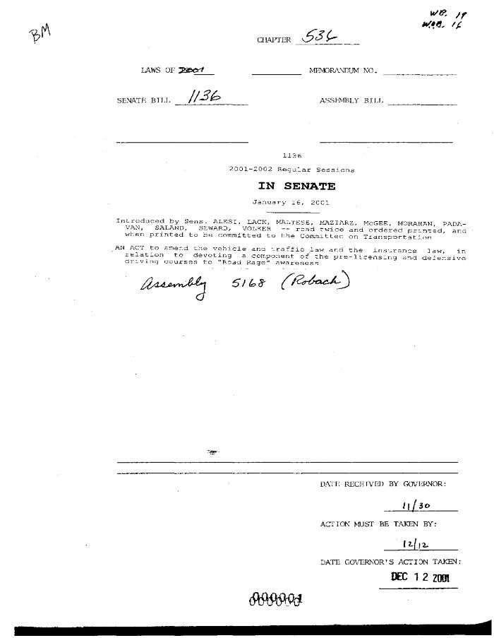 NYS Bill and Veto Jackets: 2001, Chapter 536