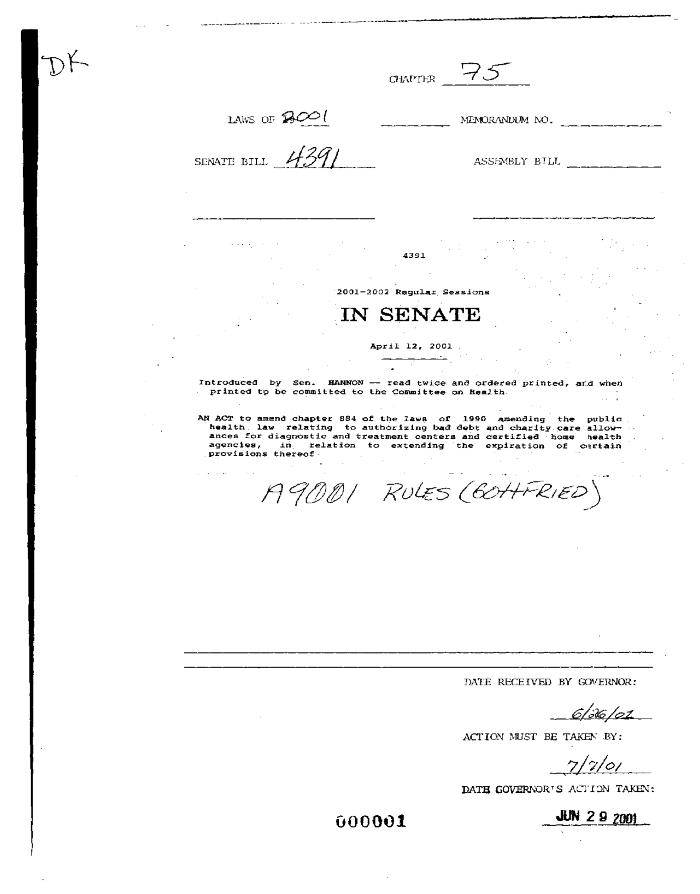 NYS Bill and Veto Jackets: 2001, Chapter 75