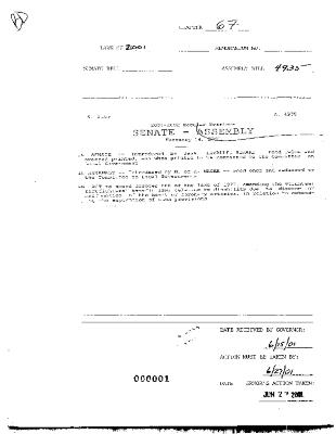 NYS Bill and Veto Jackets: 2001, Chapter 67