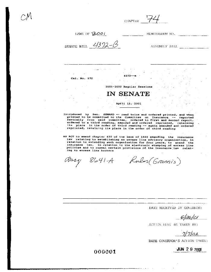 NYS Bill and Veto Jackets: 2001, Chapter 74