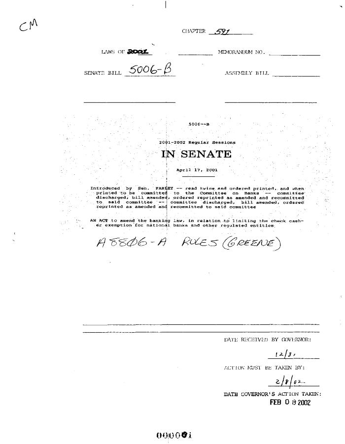NYS Bill and Veto Jackets: 2001, Chapter 591