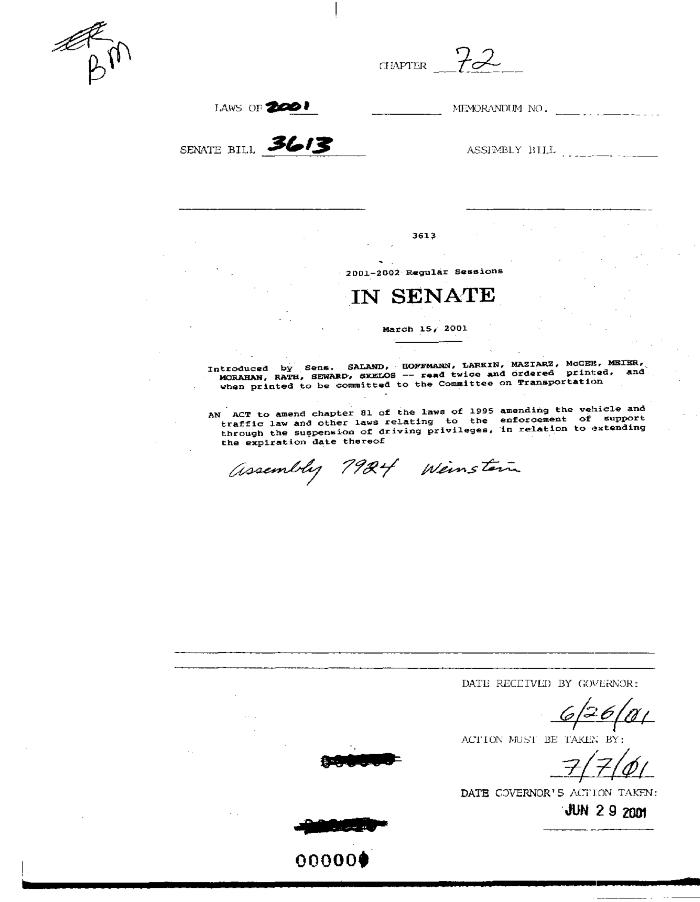 NYS Bill and Veto Jackets: 2001, Chapter 72