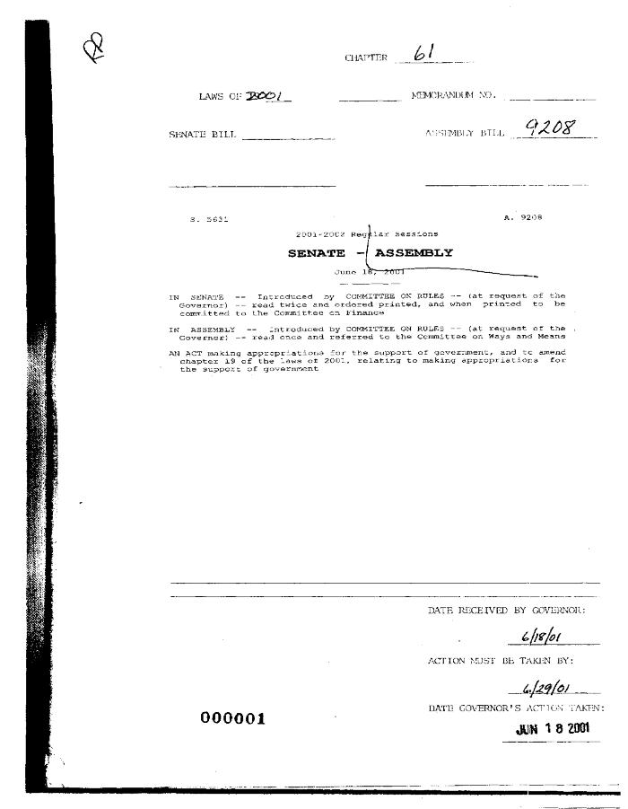 NYS Bill and Veto Jackets: 2001, Chapter 61