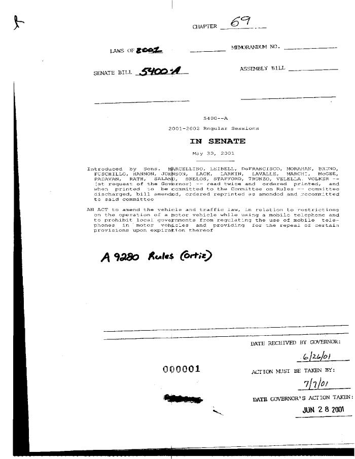 NYS Bill and Veto Jackets: 2001, Chapter 69