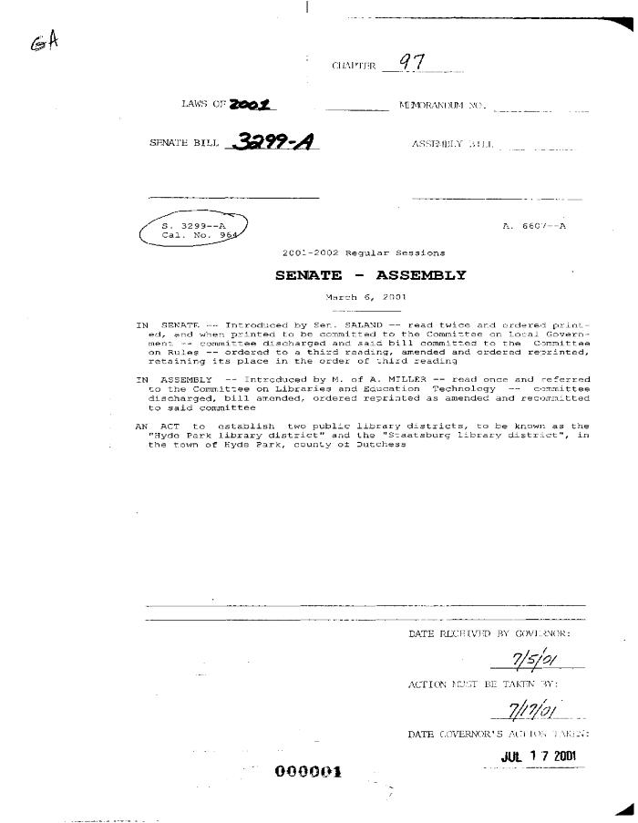 NYS Bill and Veto Jackets: 2001, Chapter 97