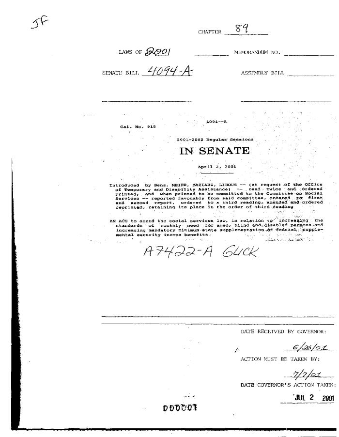 NYS Bill and Veto Jackets: 2001, Chapter 89