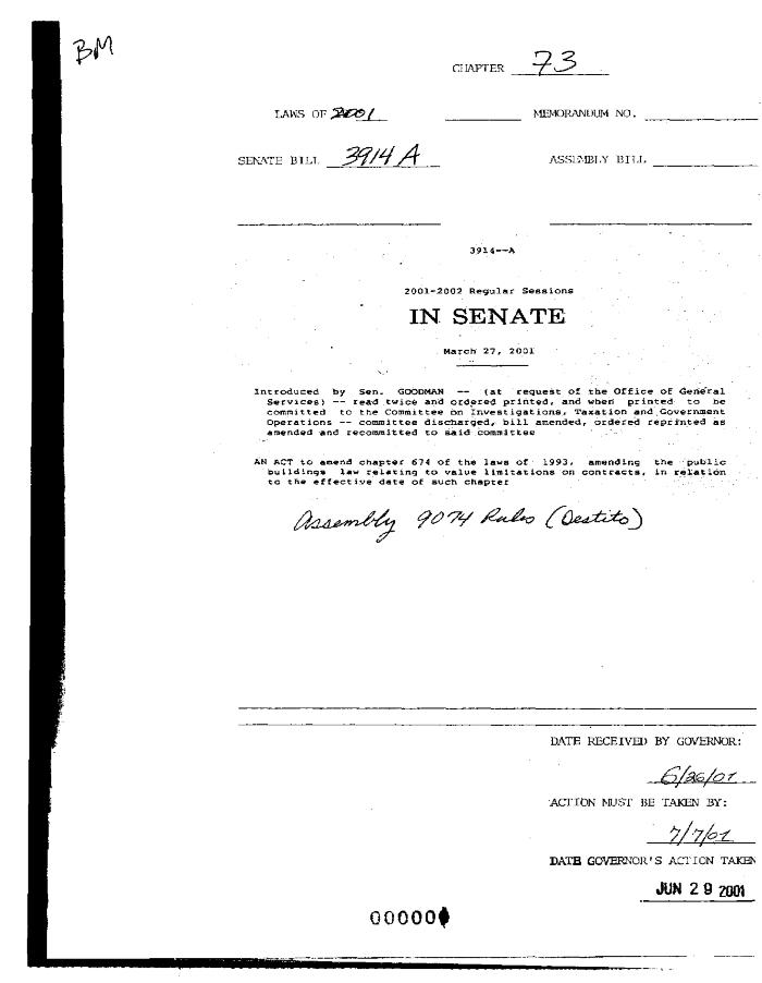 NYS Bill and Veto Jackets: 2001, Chapter 73