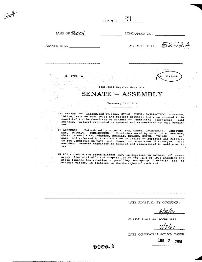 NYS Bill and Veto Jackets: 2001, Chapter 91