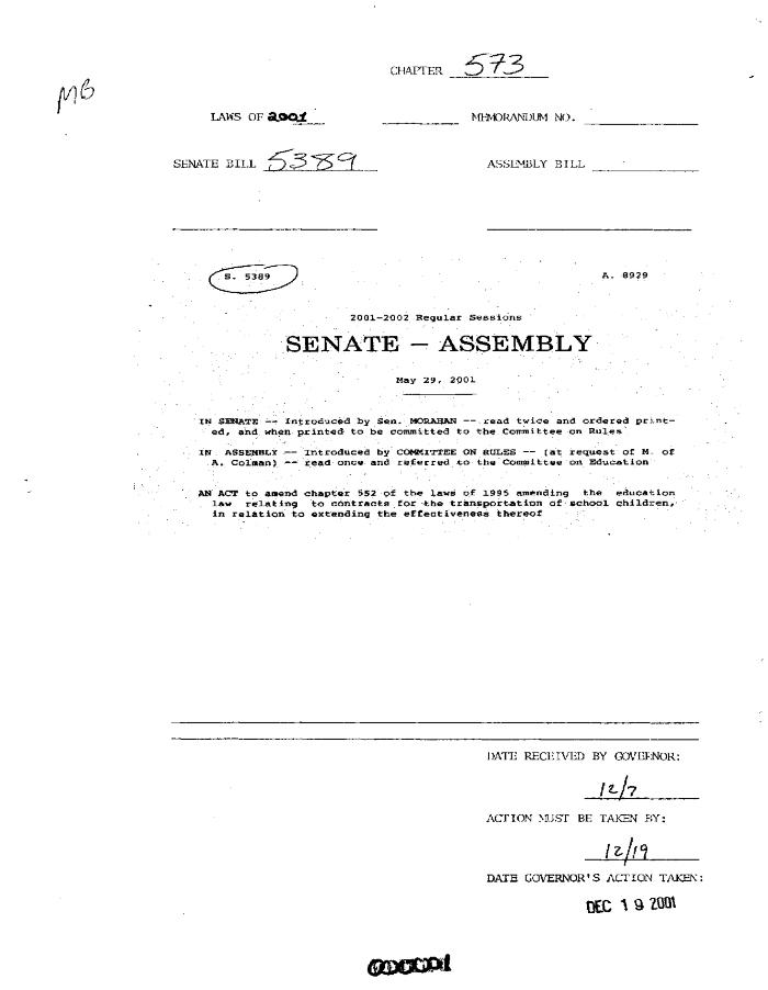 NYS Bill and Veto Jackets: 2001, Chapter 573