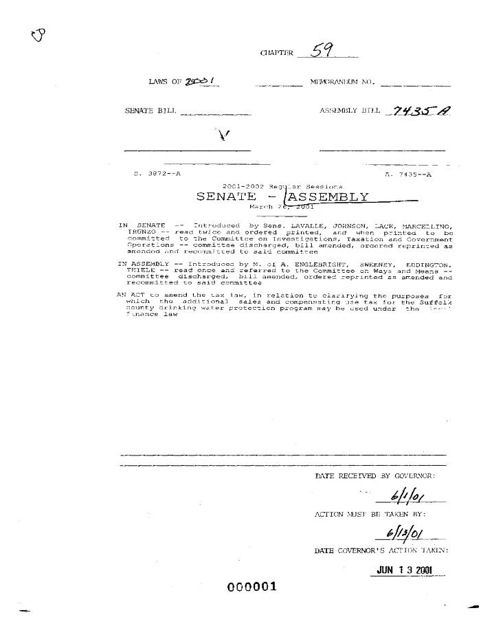NYS Bill and Veto Jackets: 2001, Chapter 59