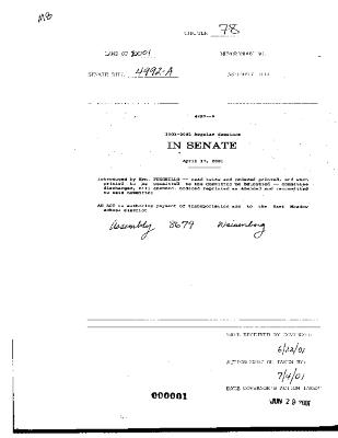 NYS Bill and Veto Jackets: 2001, Chapter 78