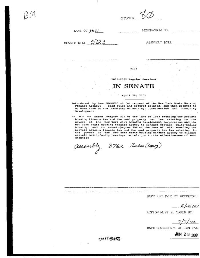 NYS Bill and Veto Jackets: 2001, Chapter 80