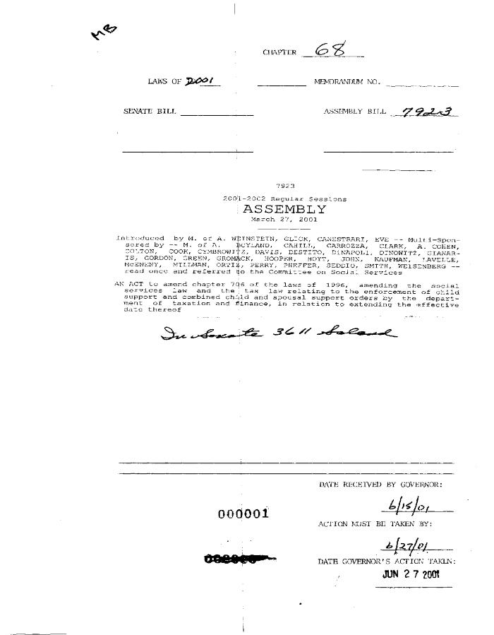 NYS Bill and Veto Jackets: 2001, Chapter 68
