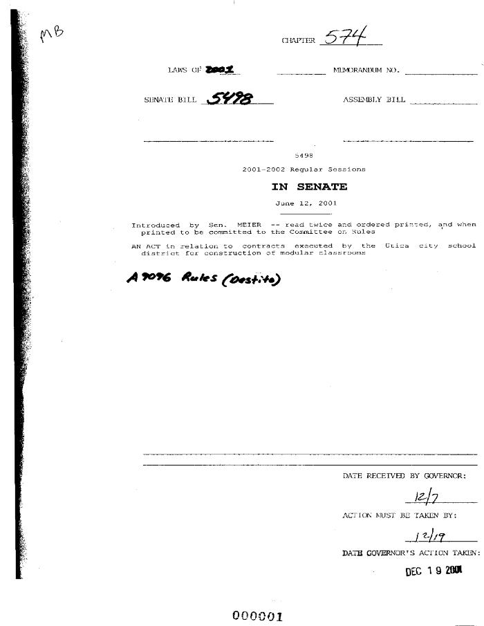 NYS Bill and Veto Jackets: 2001, Chapter 574