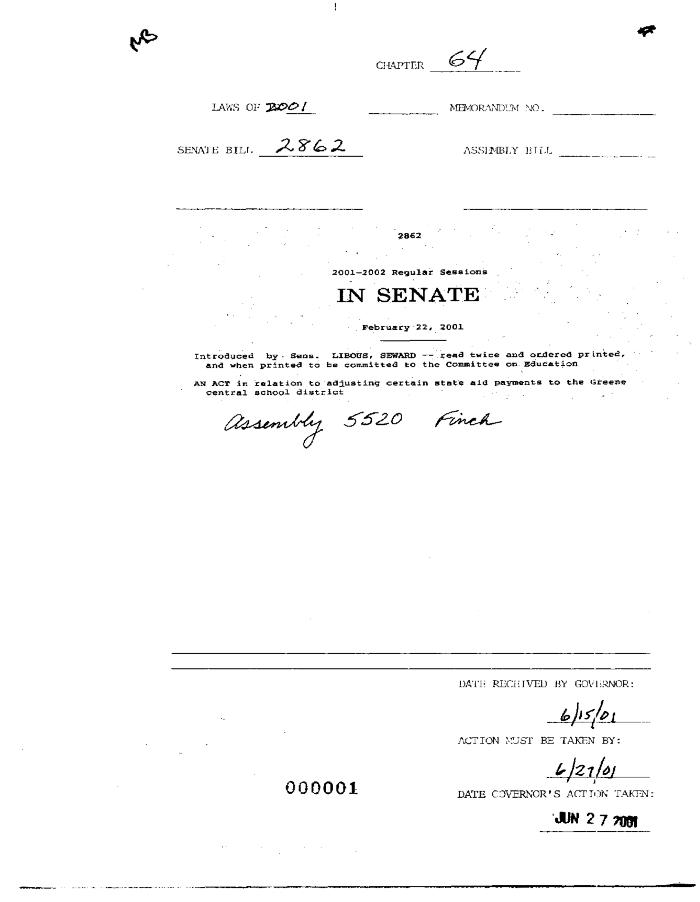 NYS Bill and Veto Jackets: 2001, Chapter 64
