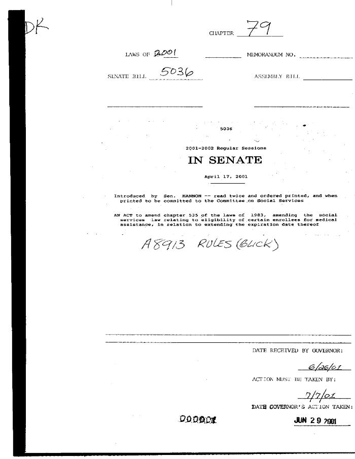 NYS Bill and Veto Jackets: 2001, Chapter 79