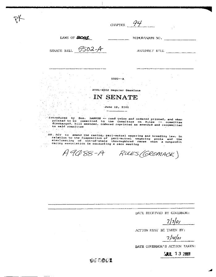 NYS Bill and Veto Jackets: 2001, Chapter 94