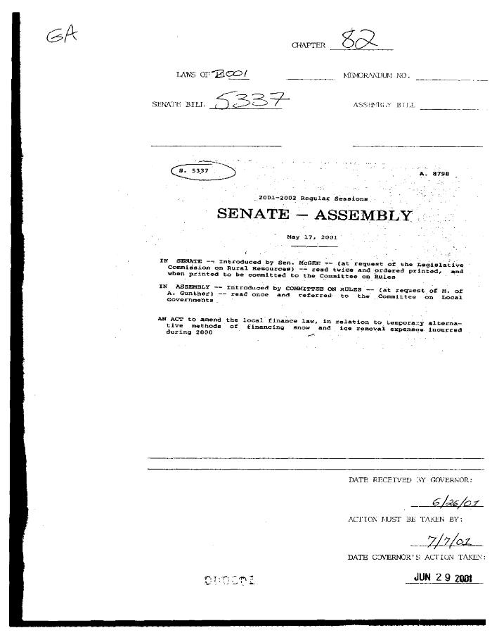 NYS Bill and Veto Jackets: 2001, Chapter 82