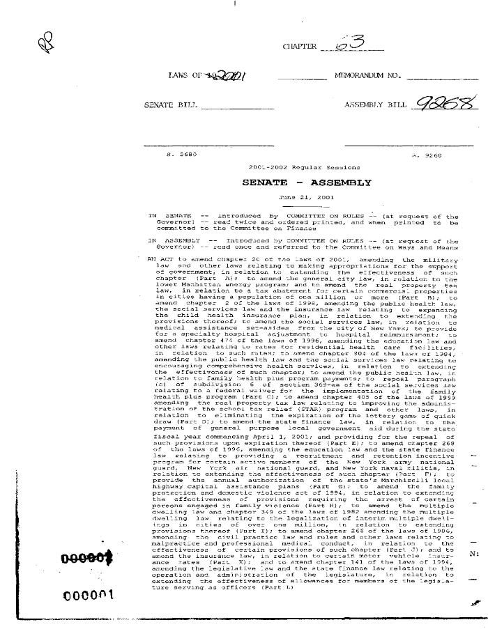 NYS Bill and Veto Jackets: 2001, Chapter 63