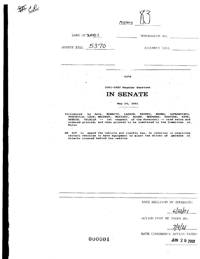 NYS Bill and Veto Jackets: 2001, Chapter 83