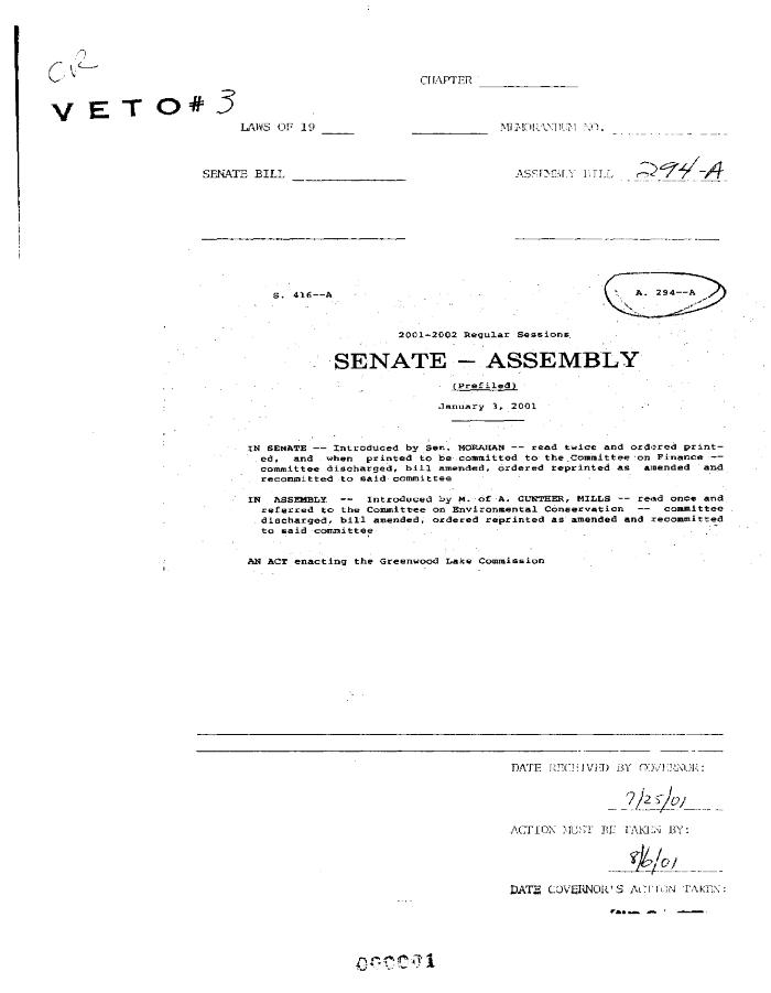 NYS Bill and Veto Jackets: 2001, Veto 3