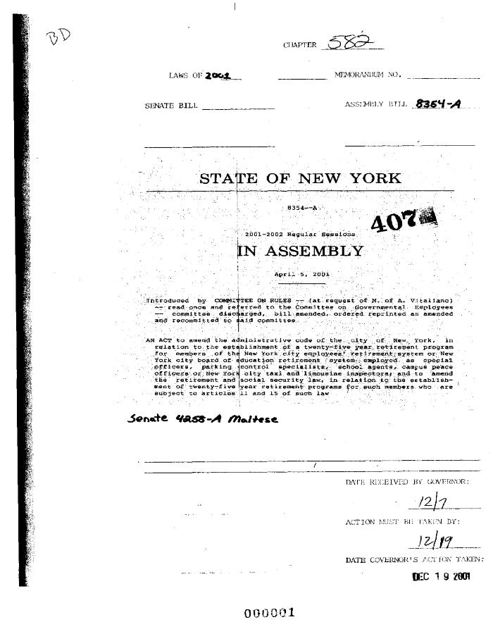NYS Bill and Veto Jackets: 2001, Chapter 582